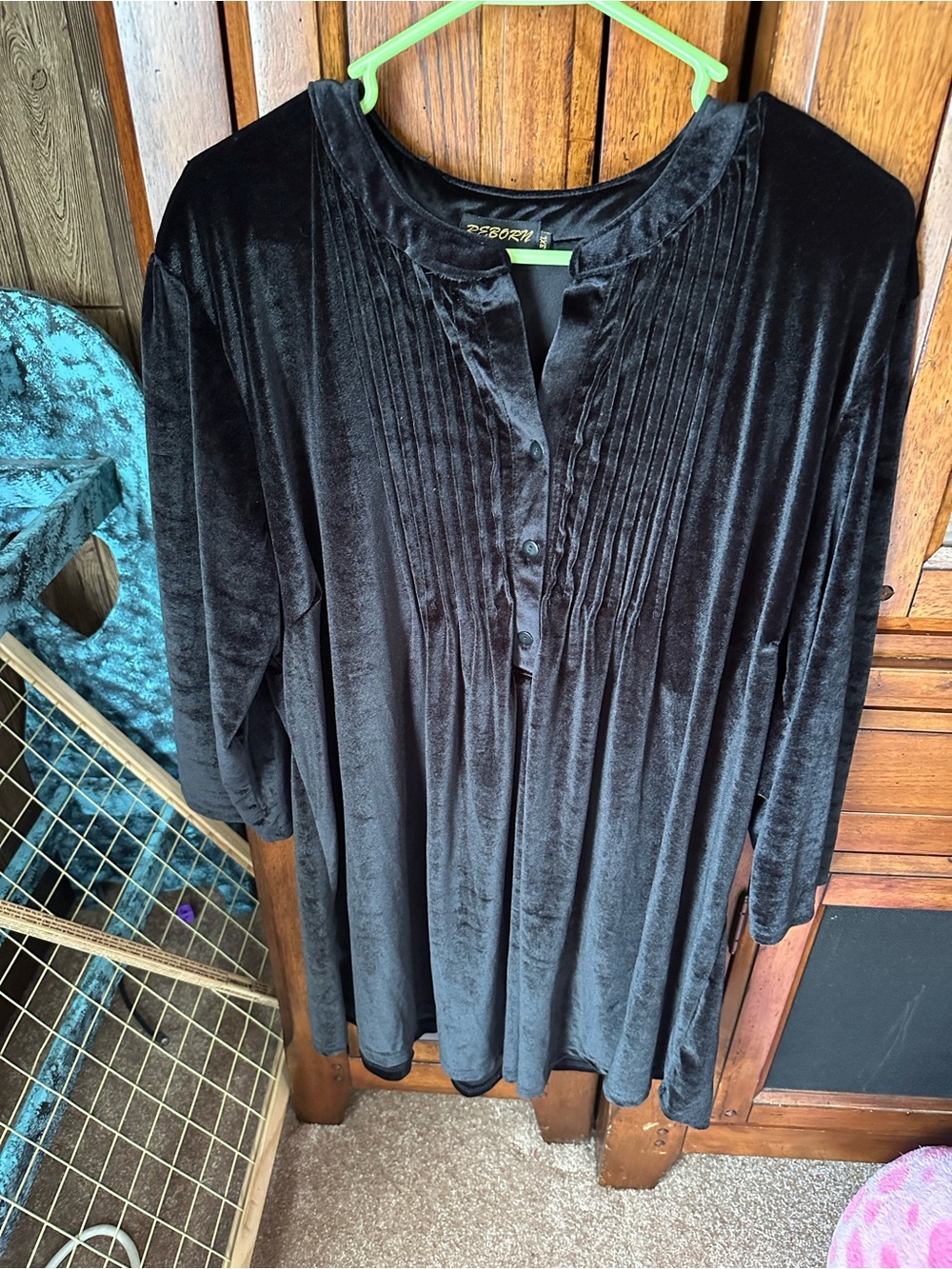 Reborn Black Velvet Pleated Tunic